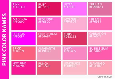 129 Shades Of Pink Color With Names Hex Rgb Cmyk Codes Color Meanings