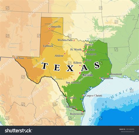 Texas Physical Map Elements Image Furnished Stock Vector Royalty Free