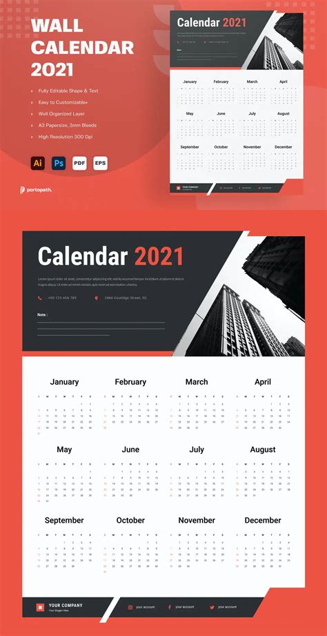 Wall Calendar 2021 Template Wall Calendar Calendar Templates