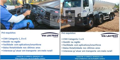 Via Lácteos Transportes Contrata Motoristas Categoria Cd E Em Minas