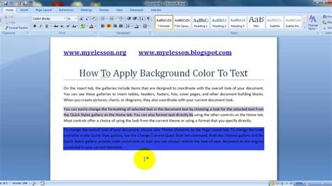 Ms Word Apply Background Color To Text English Youtube