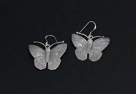 Handmade Butterfly Drop Earrings 9g Silver Purity 95 Etsy