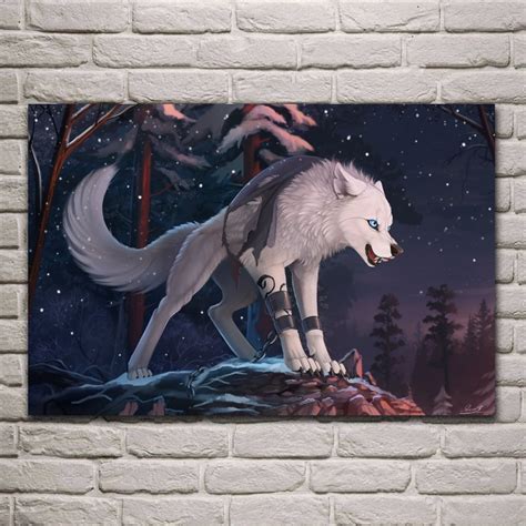Furry Wolf Animals Night Art Print Living Room Home Wall Art Decor Wood