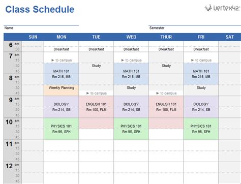Class Schedule Template Course Schedule Planner Template Schedule
