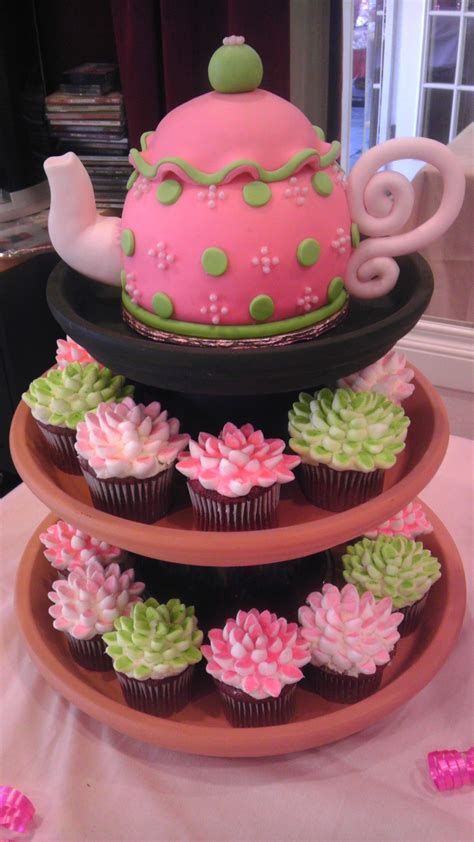 Teapot And Flower Cupcakes Tea Party Cake Teapot Cake Tea Cup Cake