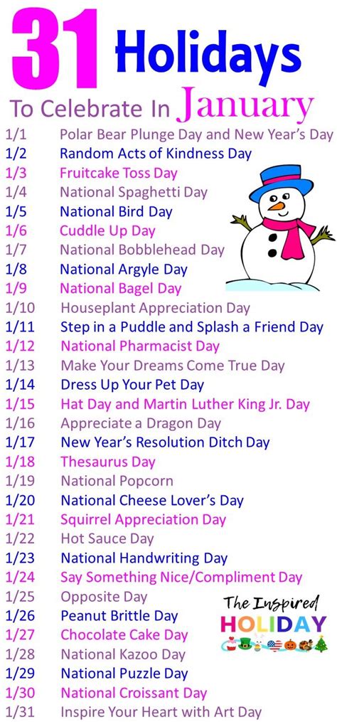 31 Holidays To Celebrate In January National Holiday Calendar Silly