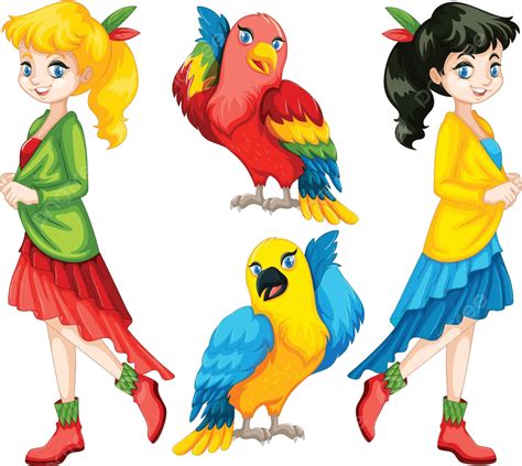 Colorful People And Birds Bird Girl Illustration Vector Bird Girl
