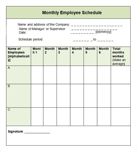 Printable Monthly Employee Schedule Template Printable Templates