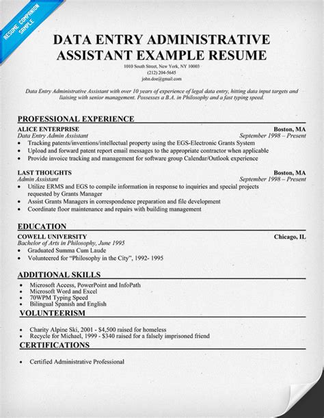 Resume example and downloadable template for an administrative assistant/office manager position, with writing tips and what to include. Data Entry Clerk Job Description Data entry operator job ...