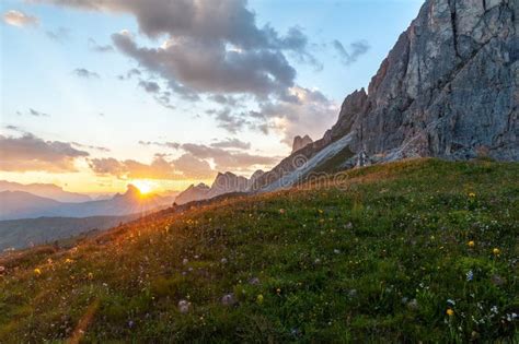Sunset At The Passo Di Giau In The Italian Dolomites Stock Image