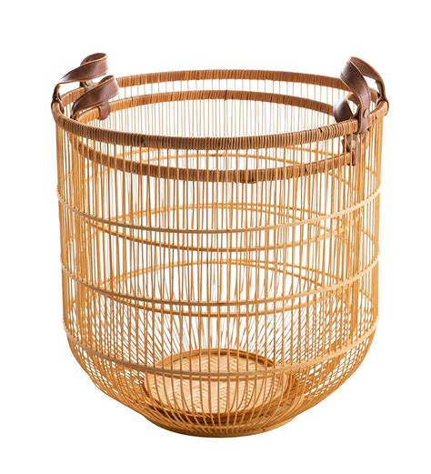 Bamboo Baskets With Faux Leather Handles Set Of 2 Vivaterra