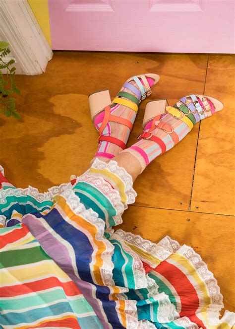 Candy Stripe Ruffle Crew Sock Quirky Fashion Rainbow Outfit Colorful Socks