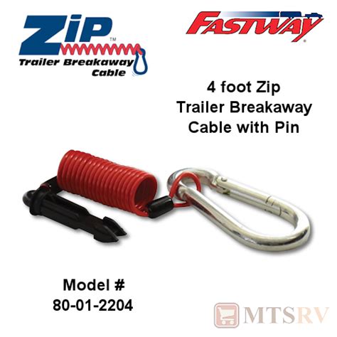 Fastway Zip 4 Coiled Trailer Breakaway Cable With Carabiner And Pin