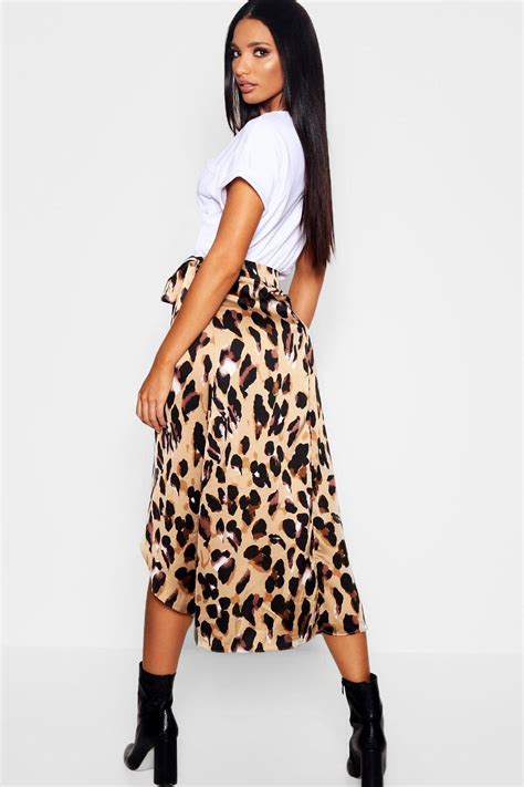 Leopard Print Satin Wrap Midaxi Skirt Leopard Print Dress Printed