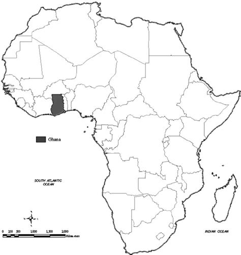 Ghana is located in the west africa and lies between latitudes 8° 0' n, and longitudes 2° 00' w. Map of Africa showing the location of Ghana. | Download Scientific Diagram