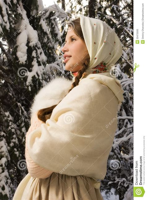 Russian Beautiful Girl In The Winter Forest Stock Image Image Of Rural Beautiful 33475593