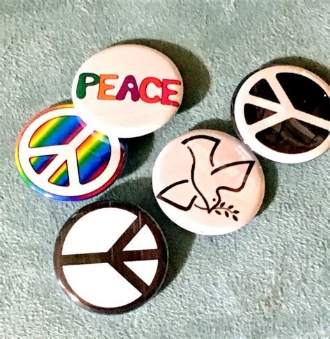 Hippie Peace Sign 60s Flower Power Pin Back Buttons Set Etsy