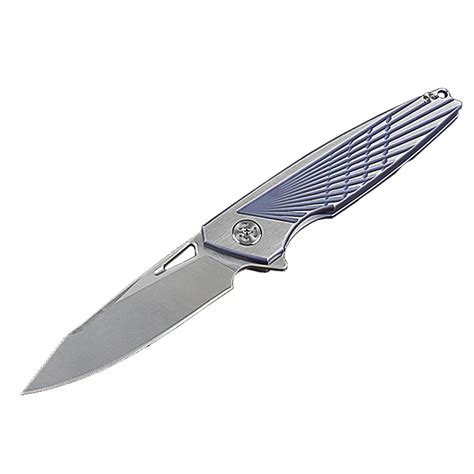 Blue Flipper Folding Knife M390 Hand Satin Finish Blade Cnc Tc4