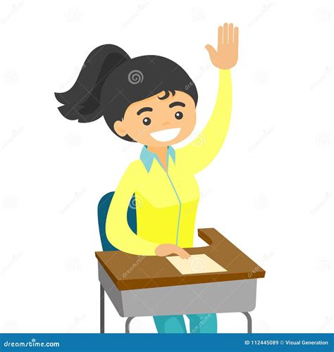 Young Student Raising Hand And Asking A Question Stock Vector