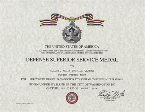 Defense Superior Service Medal Certificate