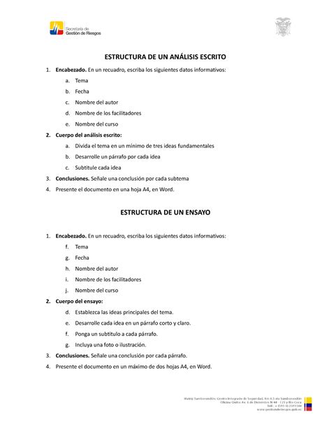 Estructura de Análisis Escrito y Ensayo ESTRUCTURA DE UN ANÁLISIS