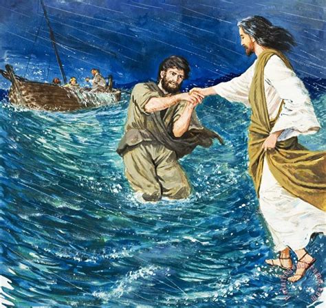 Clive Uptton The Miracles Of Jesus Walking On Water Painting The