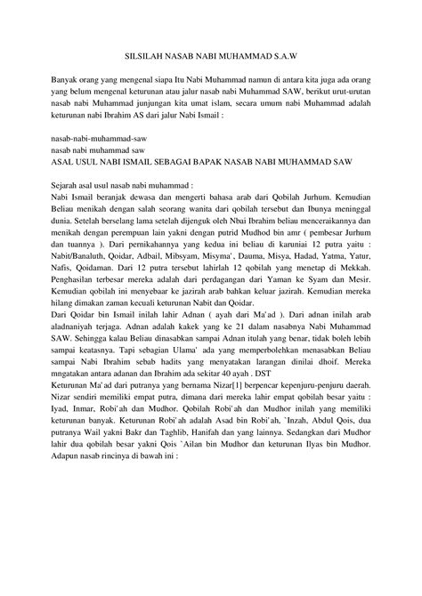 Docx Silsilah Nasab Nabi Muhammad Saw Dokumentips
