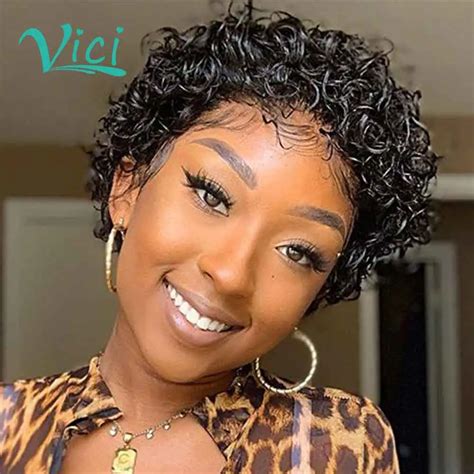 Curly Human Hair Wig Short Pixie Cut Wig Bob Preplucked Lace Wig 180 Density 13x4 Lace Front