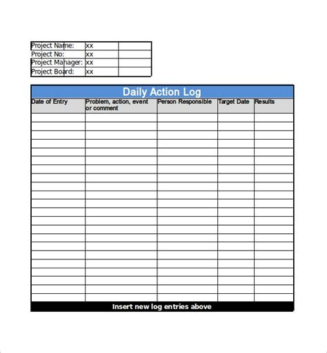 Action Log Template