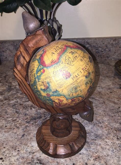 Vintage Hand Carved Wood Globe