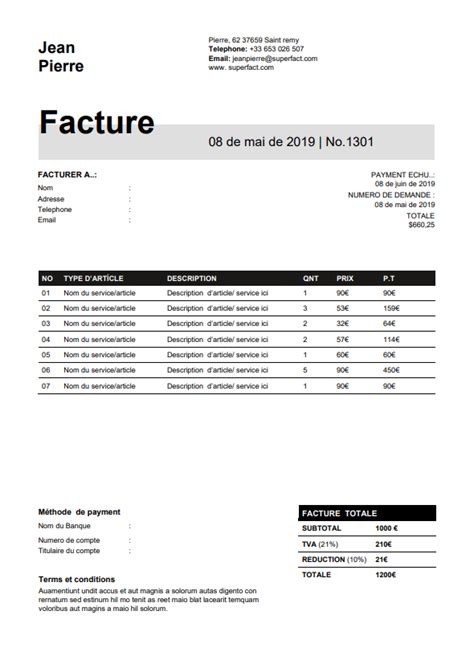 Exemples De Modèles De Facture En Format Word Excel à Télécharger