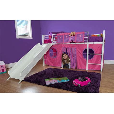 Girl Twin Metal Loft Bed With Slide
