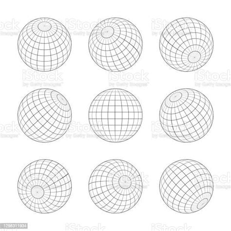 Globe Grid 3d Sphere Wires Earth Network Vector Isolated Set Line