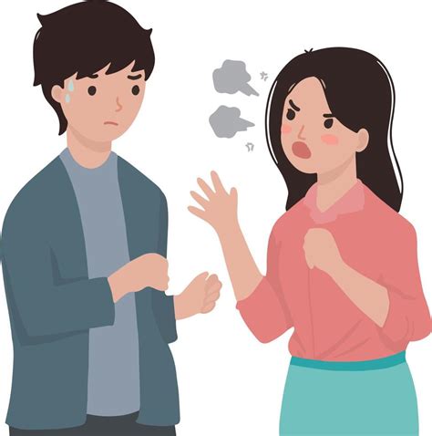 Illustration Of Couple Young Girl And Boy Argue Woman Angry Always