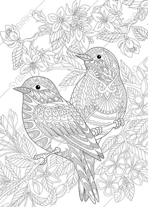 Use the spring coloring sheet easy on the internet. Coloring pages for adults. Lovely Birds Couple. Spring ...