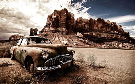 Download Abandoned Rusty Vintage Car Wallpaper