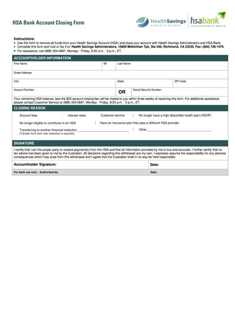 Hsa Bank Account Closing Form Fill Out Sign Online DocHub