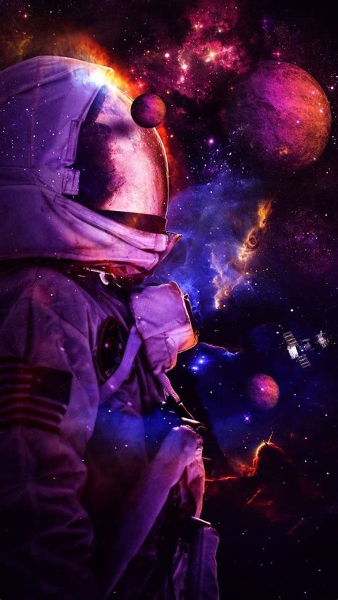 Astronaut In The Middle Of Space Space Wallpaper Hd Planets Around Him