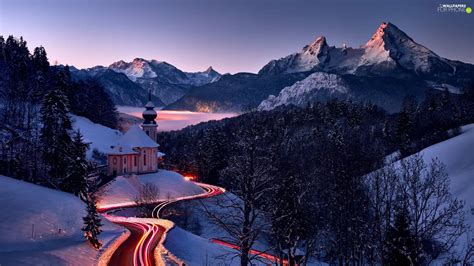 Winter Viewes Berchtesgaden Woods Salzburg Slate Alps Bavaria