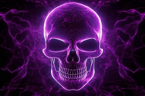 Premium Photo Skull In Purple Lightning Abstract Background