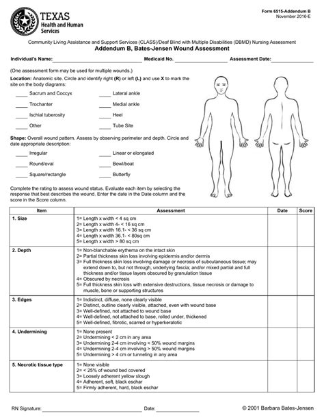 Printable Wound Assessment Form Printable Forms Free Online
