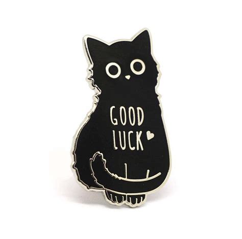 Black Cat Good Luck Paper Journal Catty Noir Cat Enamel Pin