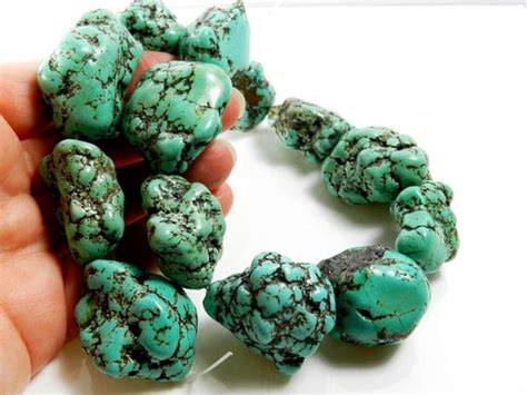 Chunky Turquoise Nugget Beads Large Jumbo Aqua Blue By Texasbeadz