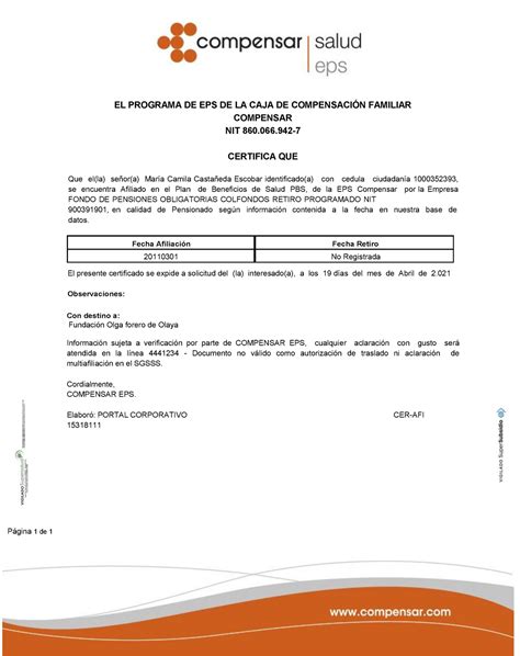 Modelo Carta De Retiro Caja De Compensacion Familiar Modelo De Informe
