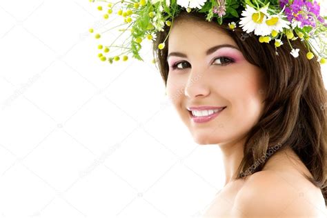 Beauty Summer Portrait Of Young Beautiful Woman Face With Garland
