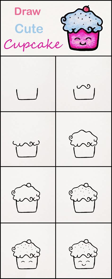 learn how to draw a cute cupcake step by step ♥ very simple tutorial cupcake drawings kawaii