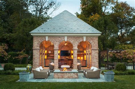 Brick Pool House With Kitchen Traditional Deckpatio
