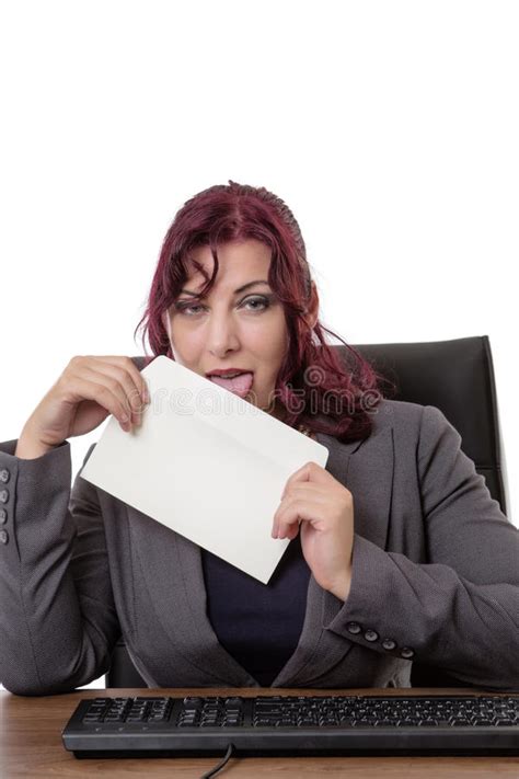 Businesswoman Licking Envelope Stock Image Image Of Mail Envelope 61264967