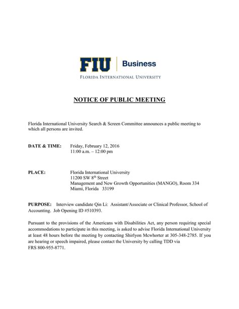 Notice Of Public Meeting