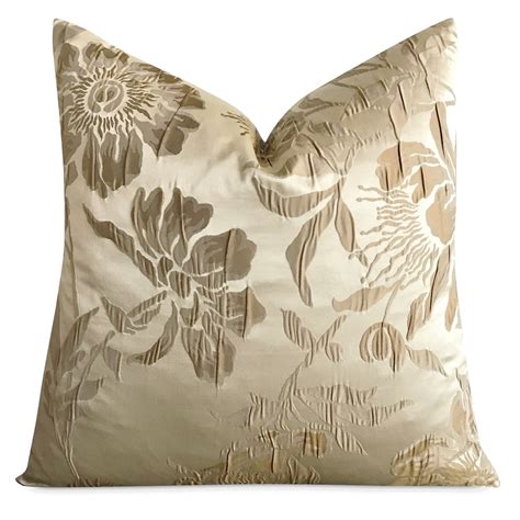 Gold Floral Silk Textured Luxury Throw Pillow Cover 22x22